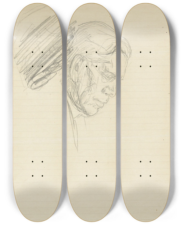 Triptych art skateboard deck of Jan Veth Portret Van Een Man Naar Rechts by Jan Veth (1864-1925)