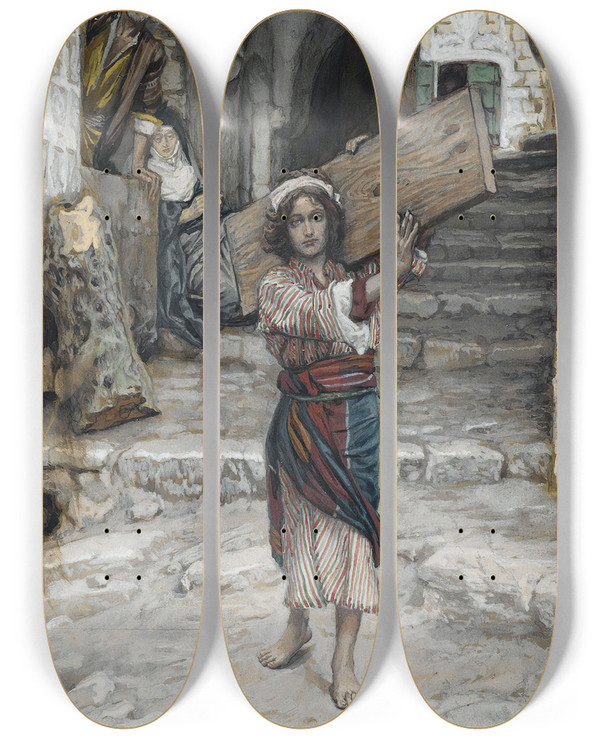 Triptych art skateboard deck of James Tissot The Youth Of Jesus by James Tissot (1836-1902)