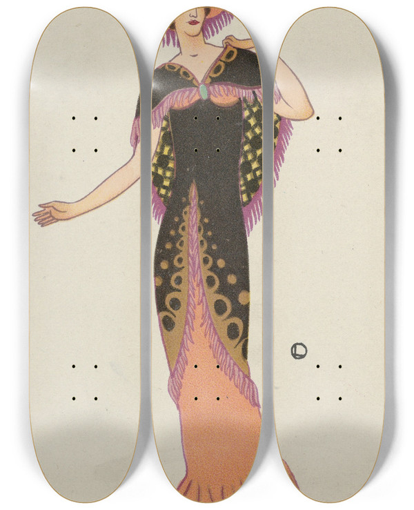 Triptych art skateboard deck of Otto Friedrich Carl Lendecke Fashion Mode 7 by Otto Friedrich Carl Lendecke (1886-1918)
