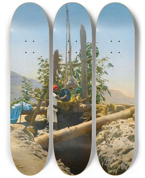 Triptych art skateboard deck of Rudolf Swoboda In Nubia by Rudolf Swoboda (1859-1914)