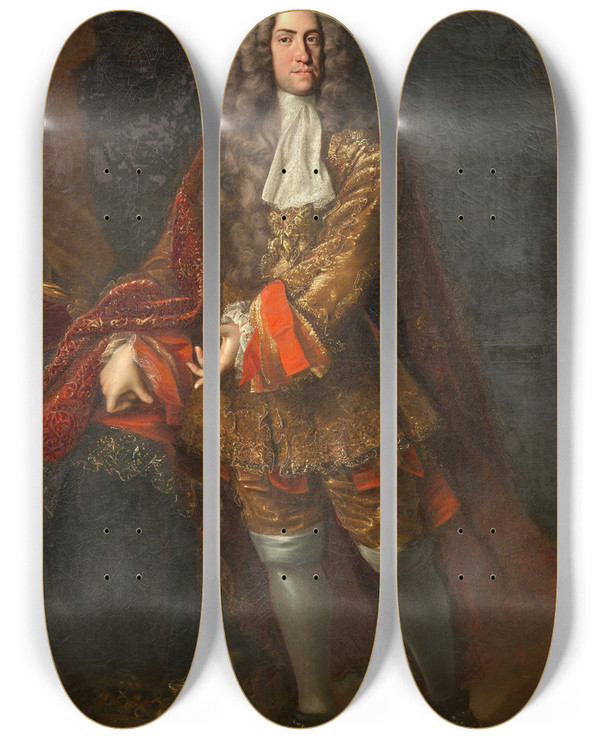 Triptych art skateboard deck of Johann Kupetzky Kaiser Karl Vi by Johann Kupetzky (1667-1740)