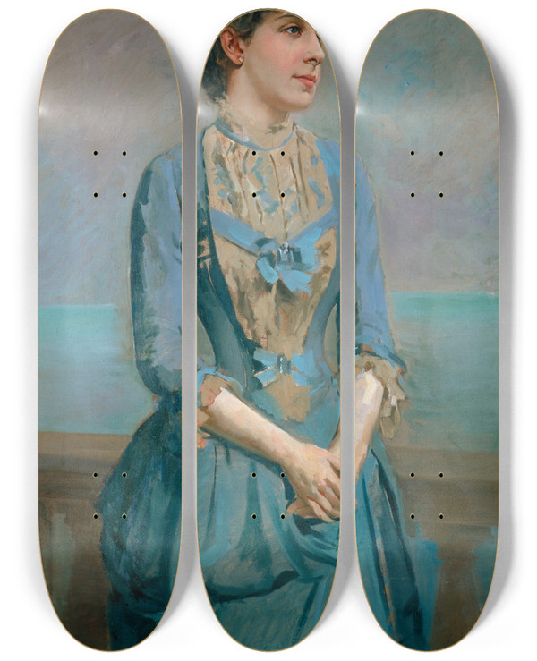 Triptych art skateboard deck of Antoni Caba Portrait Of Llusa Dulce I Tresserra Marquise Of Castellflorite by Antoni Caba (1838-1907)