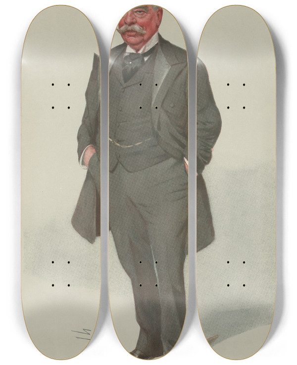 Triptych art skateboard deck of Leslie Matthew Ward Military And Navy Keeper Of The Crown Jewels General Sir Hugh Henry Gough February 15 1906 by Leslie Matthew Ward (1851-1922)