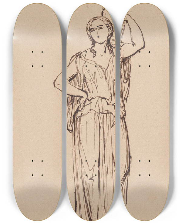 Triptych art skateboard deck of Nicaise De Keyser Woman With Pitcher_2 by Nicaise De Keyser (1813-1887)