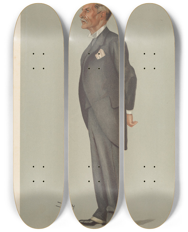 Triptych art skateboard deck of Leslie Matthew Ward Politicians Peking Sir Ernest Satow 23 April 1903 by Leslie Matthew Ward (1851-1922)