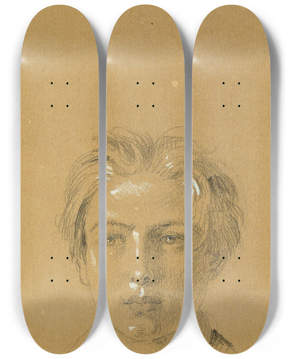 Triptych art skateboard deck of Johann Peter Krafft Kopf Eines Knaben_1 by Johann Peter Krafft (1780-1856)