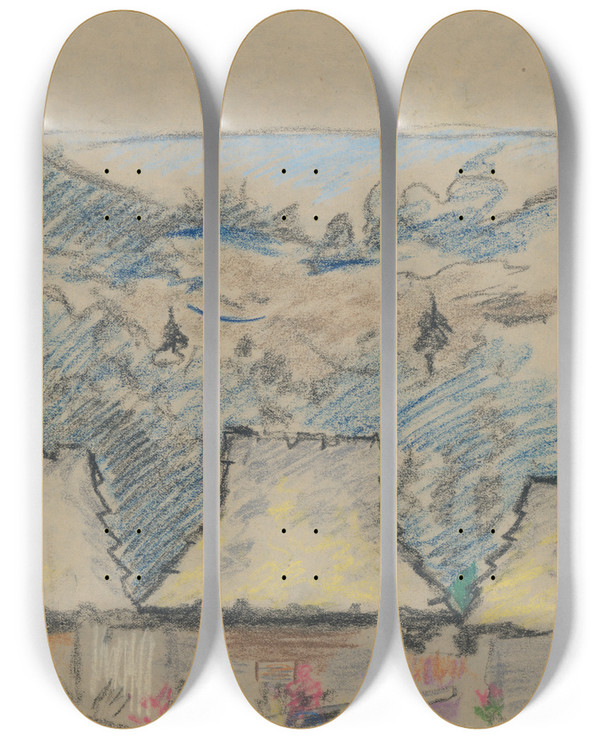 Triptych art skateboard deck of Arnold Peter Weiszkubnan Landscape Sketch by Arnold Peter Weisz-Kubnan (1898-1944)