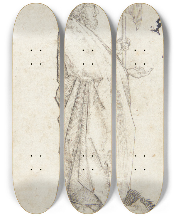 Triptych art skateboard deck of Martin Schongauer Apostlen Mattus by Martin Schongauer (1435-1491)
