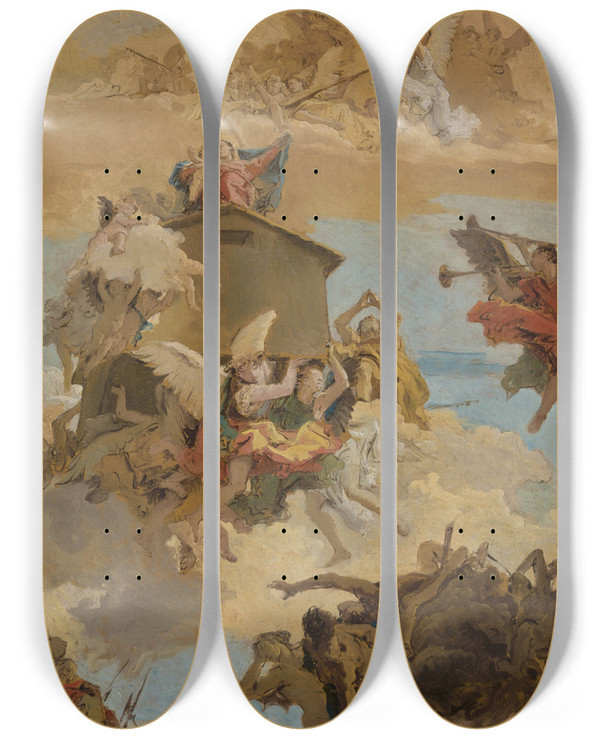 Triptych art skateboard deck of Giovanni Battista Tiepolo The Miracle Of The Holy House Of Loreto by Giovanni Battista Tiepolo (1696-1770)