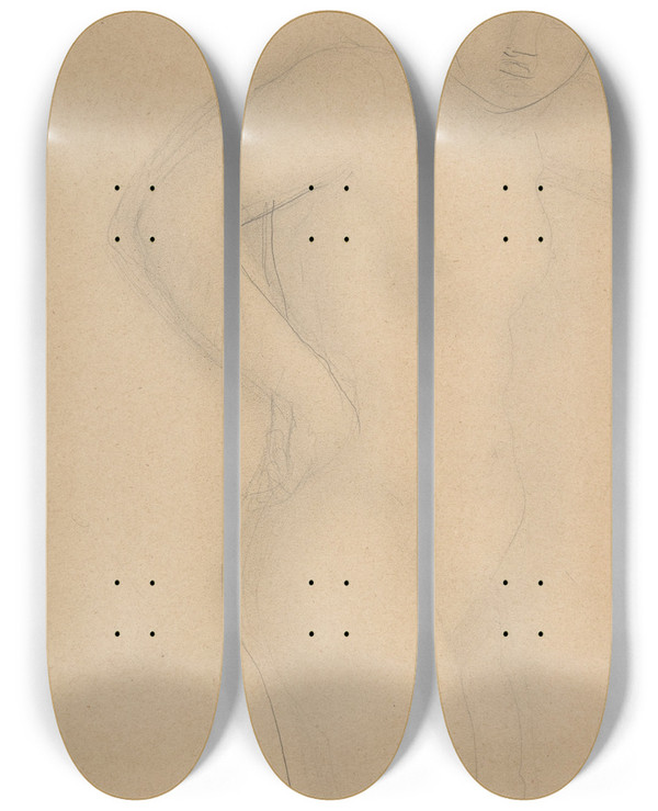 Triptych art skateboard deck of Auguste Rodin Young Girl Kneeling by Auguste Rodin (1840-1917)