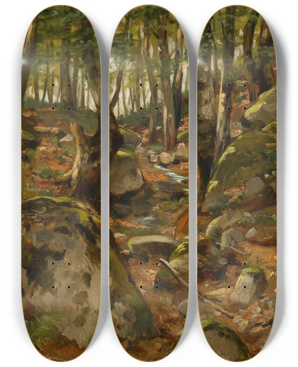 Triptych art skateboard deck of Walter Moras Waldweg by Walter Moras (1856-1925)