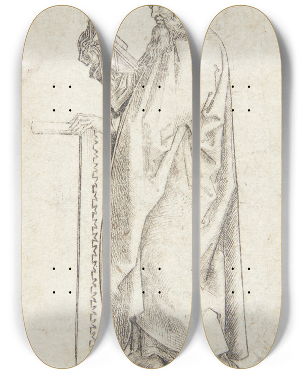 Triptych art skateboard deck of Martin Schongauer Apostlen Simon by Martin Schongauer (1435-1491)