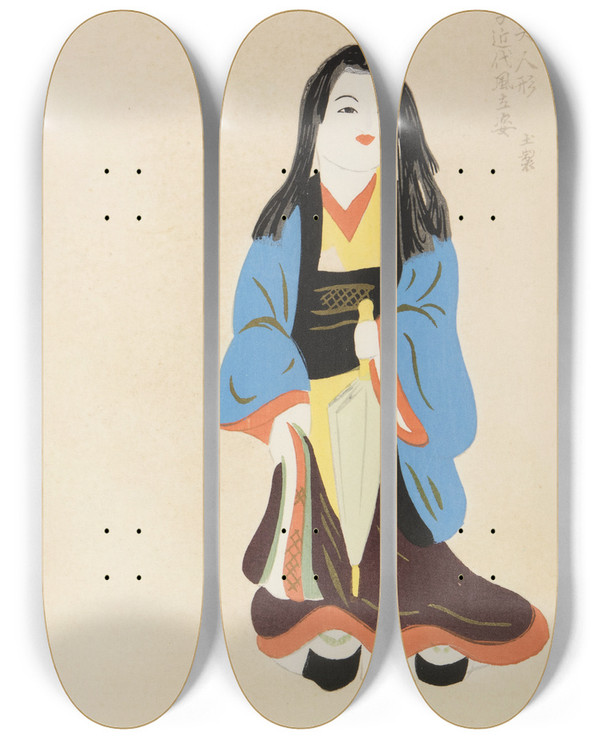 Triptych art skateboard deck of Shimizu Seif Unai No Tomo Pl 257 by Shimizu Seifu (1851-1913)