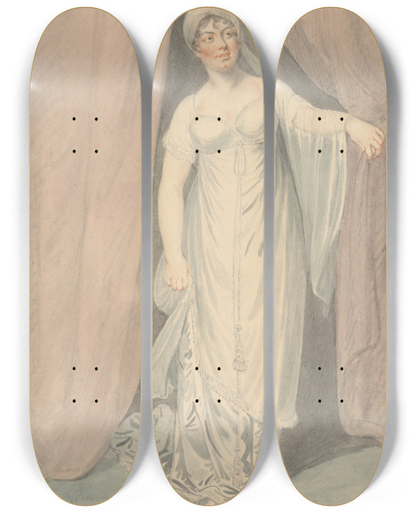 Triptych art skateboard deck of Samuel De Wilde An Actress by Samuel de Wilde (1751-1832)