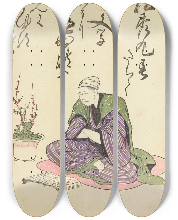 Triptych art skateboard deck of Utagawa Toyohiro A Collection Of Witty Poems On Michinoku Paper Pl03 by Utagawa Toyohiro (1733-1828)