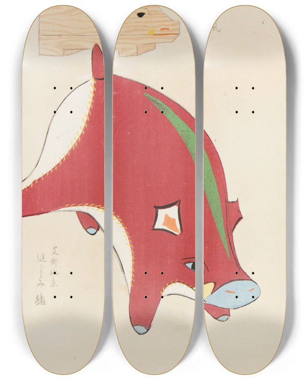Triptych art skateboard deck of Shimizu Seif Unai No Tomo Pl 067 by Shimizu Seifu (1851-1913)