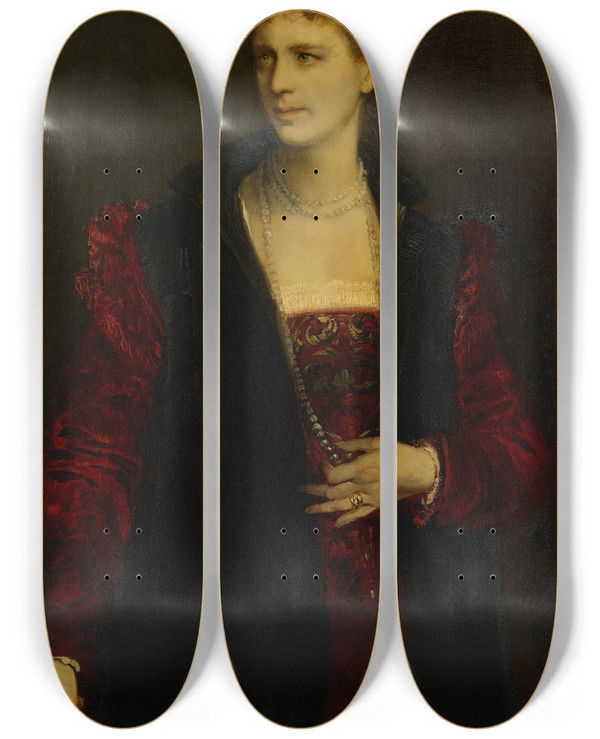 Triptych art skateboard deck of Hans Makart Zerline Gabillon Schauspielerin by Hans Makart (1840-1884)