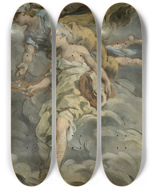 Triptych art skateboard deck of Nel Hall Minerva And Peace by Noel Halle (1711-1781)