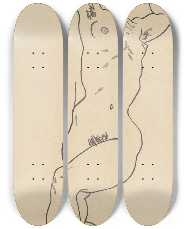 Triptych art skateboard deck of Egon Schiele Torso Of A Nude by Egon Schiele (1890-1918)