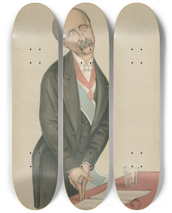Triptych art skateboard deck of Leslie Matthew Ward Politicians The Slave Trade Sir Henry Bartle Edward Frere September 20 1873 by Leslie Matthew Ward (1851-1922)