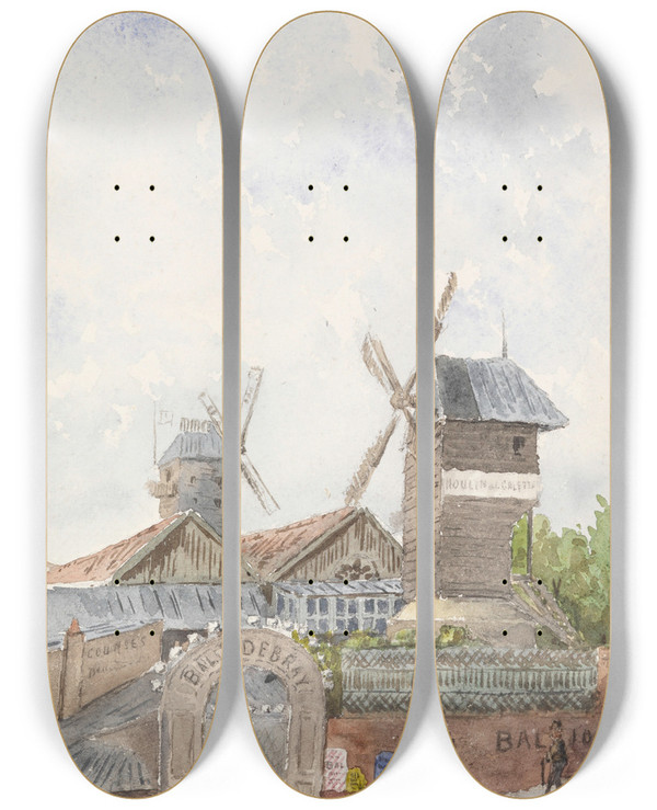 Triptych art skateboard deck of Whitney Warren Jr Moulin De La Galette Paris by Whitney Warren Jr (19-)