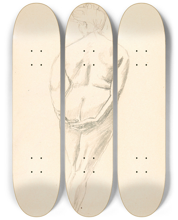 Triptych art skateboard deck of Adolf Sternschuss Akt Kobiety Stojcej Tyem Z Domi Splecionymi Na Poladkach by Adolf Sternschuss (1873-1915)
