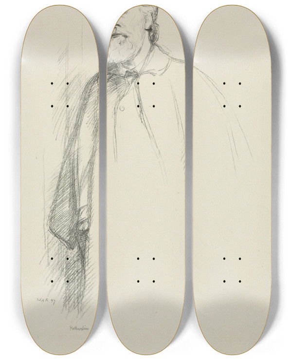 Triptych art skateboard deck of William Rothenstein Alphonse Legros by William Rothenstein (1872-1945)