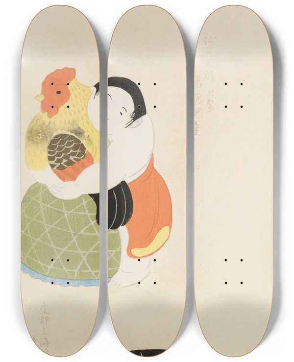 Triptych art skateboard deck of Shimizu Seif Unai No Tomo Pl 254 by Shimizu Seifu (1851-1913)
