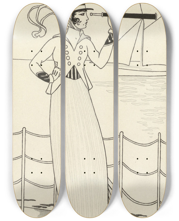Triptych art skateboard deck of George Barbier Journal Des Dames Et Des Modes Costumes Parisiens 1914 No 164 by George Barbier (1882-1932)