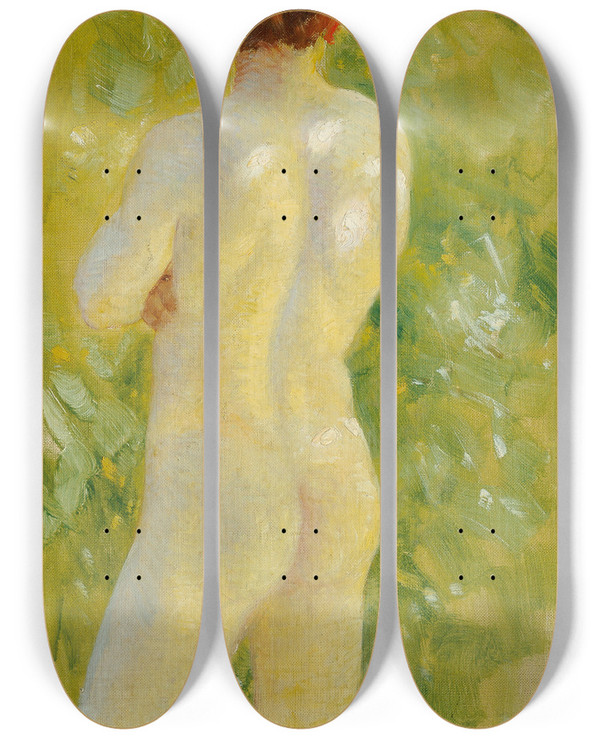 Triptych art skateboard deck of Josef Engelhart Male Nude by Josef Engelhart (1864-1941)
