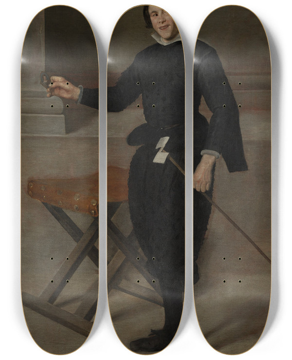 Triptych art skateboard deck of Diego Velzquez Portrait Of The Jester Calabazas by Diego Velazquez (1599-1660)