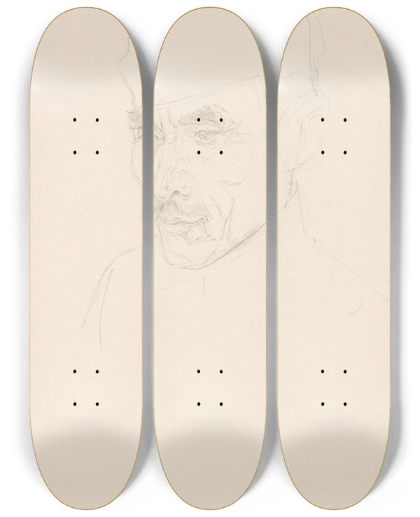 Triptych art skateboard deck of Jan Veth Portret Van Een Javaan Schets by Jan Veth (1864-1925)