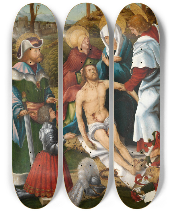 Triptych art skateboard deck of Hans Burgkmair The Elder Beweinung Christi Mit Dem Heiligen Sigismund Und Einem Knienden Stifter by Hans Burgkmair The Elder (1473-1531)