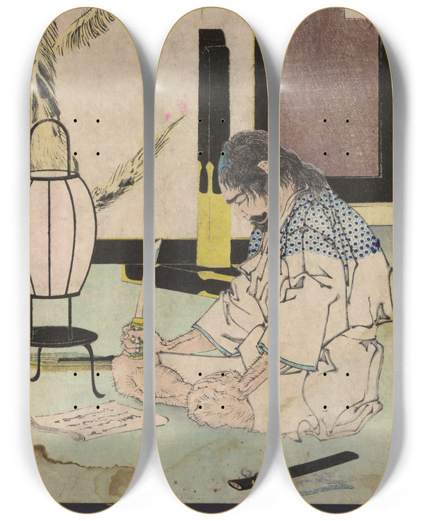 Triptych art skateboard deck of Tsukioka Yoshitoshi Natsu No Yo No Tsuki_1 by Tsukioka Yoshitoshi (1839-1892)