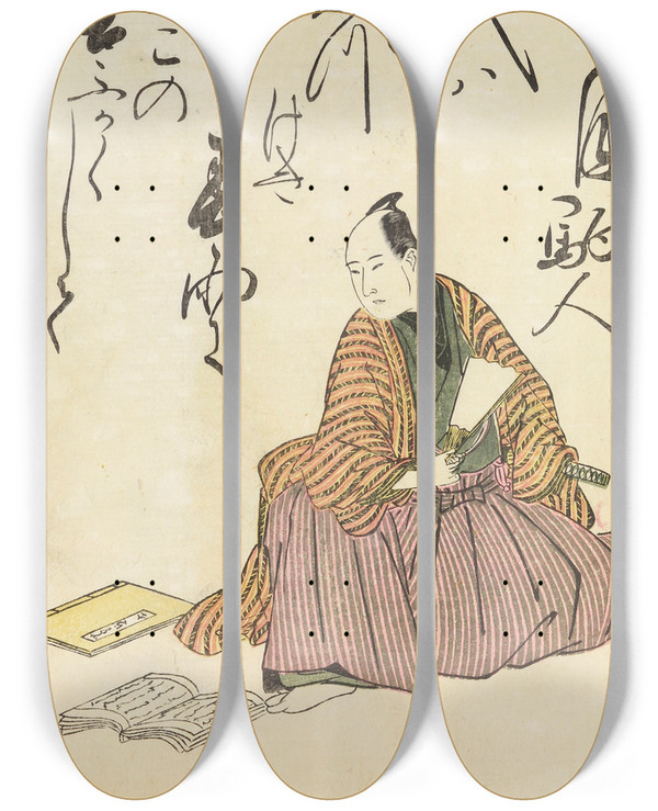 Triptych art skateboard deck of Utagawa Toyohiro A Collection Of Witty Poems On Michinoku Paper Pl13 by Utagawa Toyohiro (1733-1828)