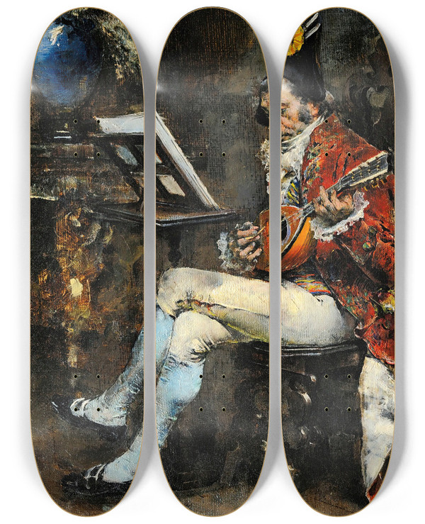 Triptych art skateboard deck of Giovanni Boldini The Musician by Giovanni Boldini (1842-1931)