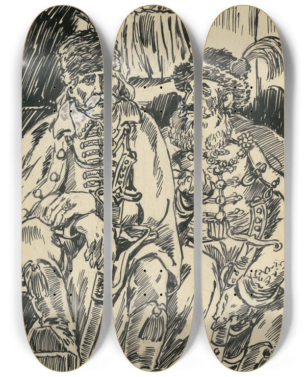 Triptych art skateboard deck of Andrej Kovik 2 Dvaja Zemani by Andrej Kovacik