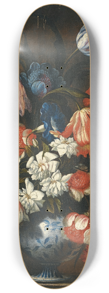 Francesco Caldei - A Still Life With Tulips, Carnations And Other Flowers In A Blue And White Porcelain Vase 8.25 inch art skate deck
