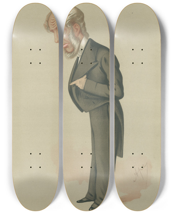 Triptych art skateboard deck of Carlo Pellegrini Literary Anecdotes Mr Abraham Hayward November 27 1875 by Carlo Pellegrini (1839-1889)
