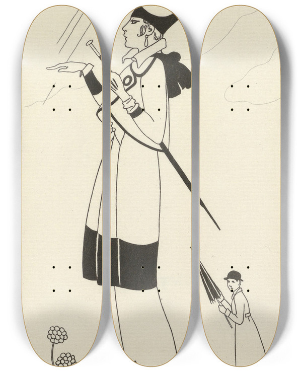 Triptych art skateboard deck of George Barbier Tailleur De Ratin by George Barbier (1882-1932)