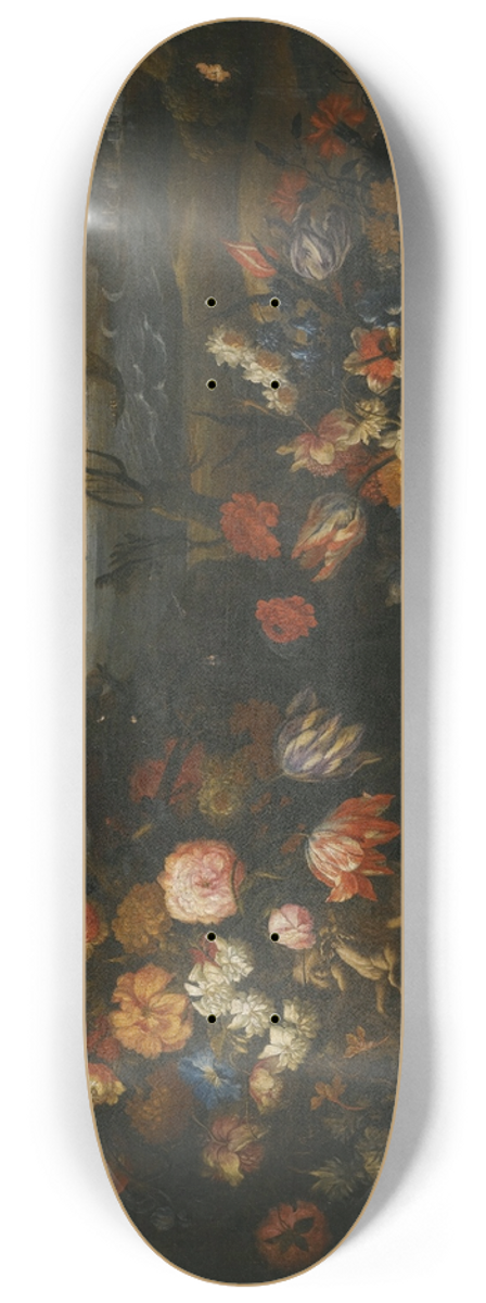 Francesco Caldei - Still Life With Vase Of Flowers In A Coastal Landscape Setting 8.25 inch art skate deck