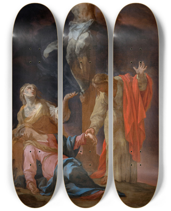 Triptych art skateboard deck of Francesco Trevisani Thecrucifixion by Francesco Trevisani (1656-1746)