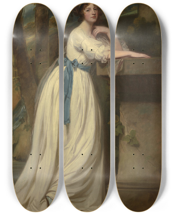 Triptych art skateboard deck of George Romney Portrait Of Mrs Andrew Reid by George Romney (1734-1802)