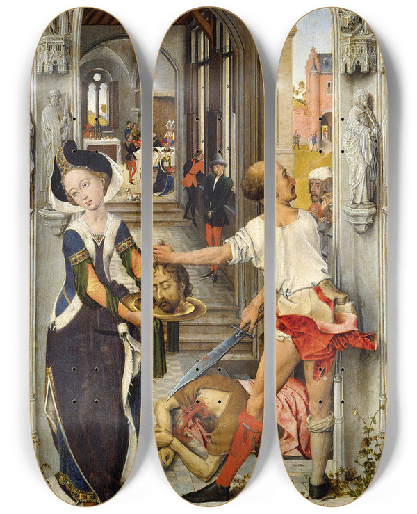 Triptych art skateboard deck of Dutch Master Beheading Of St John The Baptist by Dutch Master