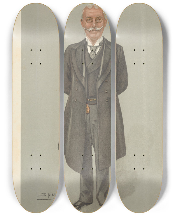 Triptych art skateboard deck of Leslie Matthew Ward Railway Officials South Western Transport Sir Charles John Owens 19 March 1903 by Leslie Matthew Ward (1851-1922)