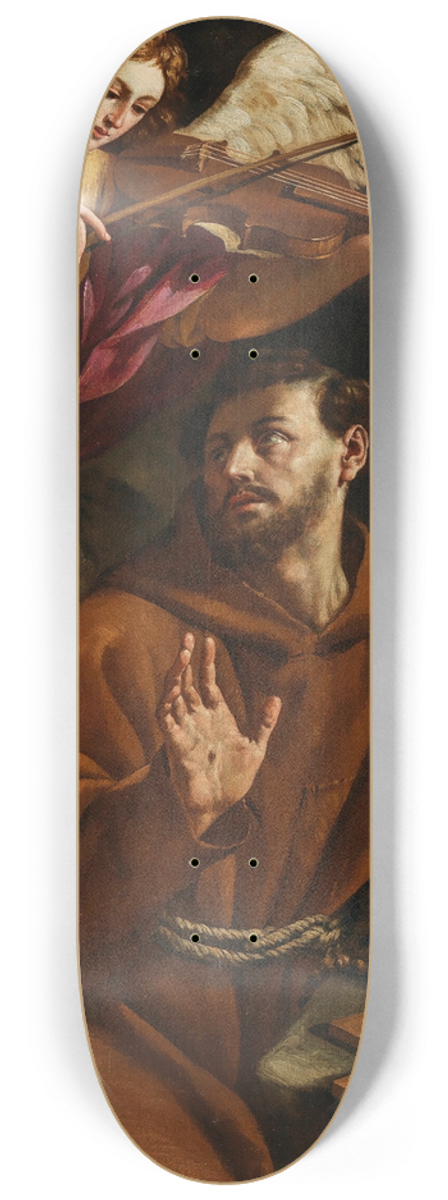 Francesco Cozza - Saint Francis being comforted by an Angel 8.25 inch art skate deck
