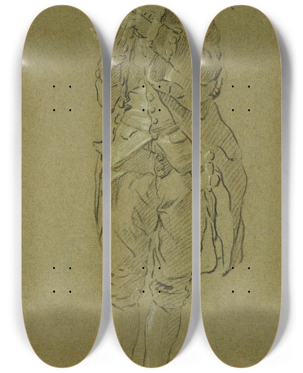 Triptych art skateboard deck of Jos Del Castillo Study Of A Man by Jos del Castillo (1737-1793)