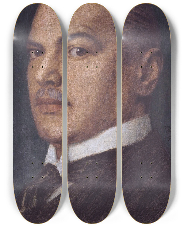 Triptych art skateboard deck of Franz Von Stuck Selfportrait_2 by Franz Von Stuck (1863-1928)