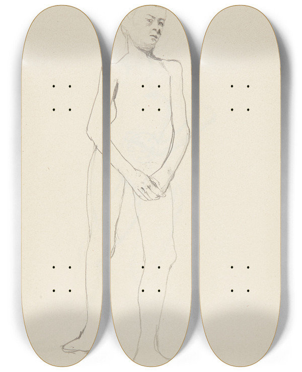 Triptych art skateboard deck of Adolf Sternschuss Akt Stojcego Mczyzny_6 by Adolf Sternschuss (1873-1915)