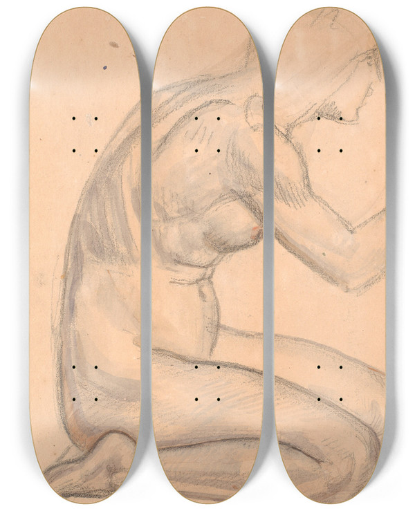 Triptych art skateboard deck of Joakim Skovgaard Modelstudie Knlende Kvinde I Profil Mh by Joakim Skovgaard (1856-1933)
